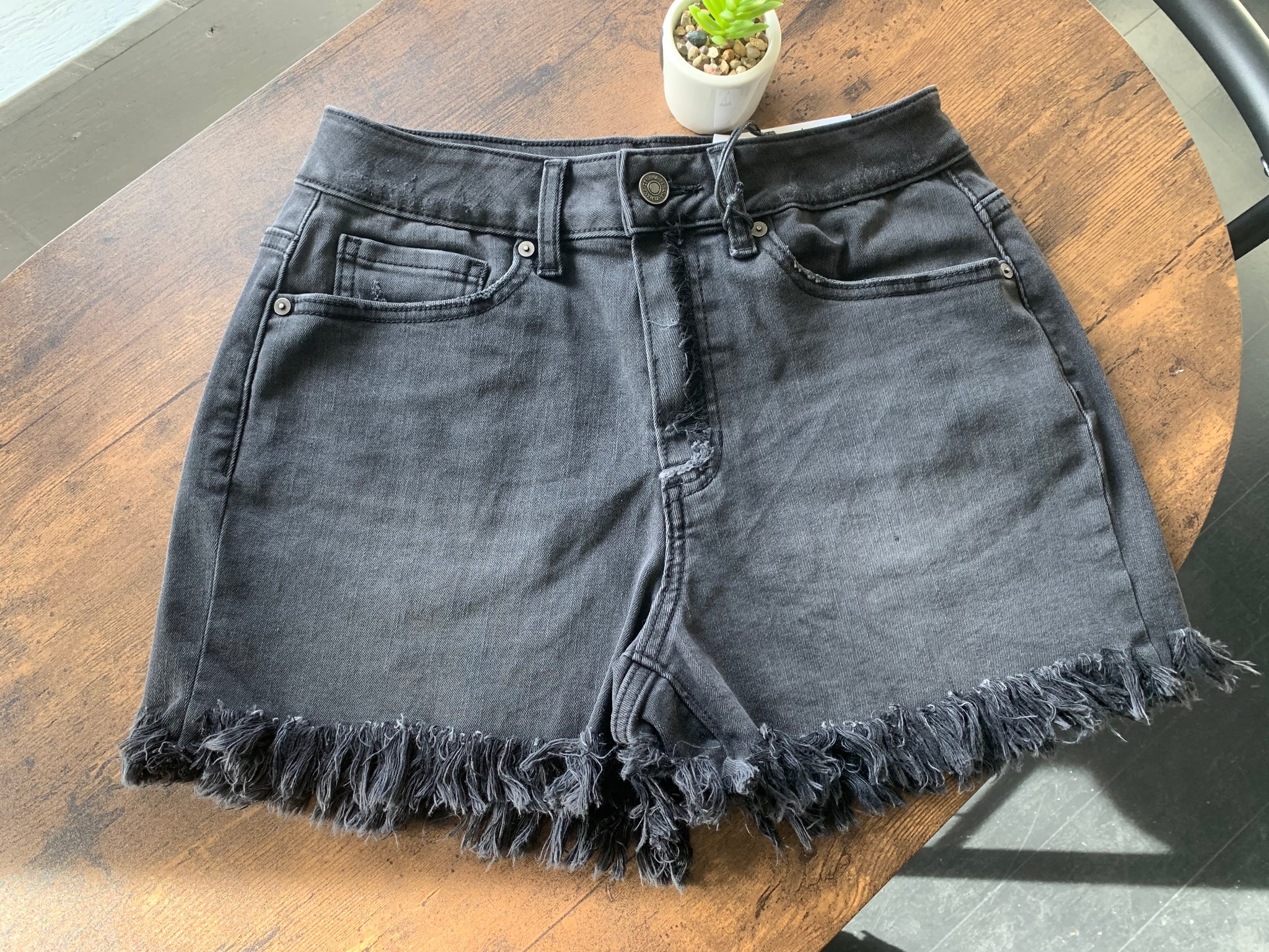 DANI BLACK DENIM FRINGE SHORTS