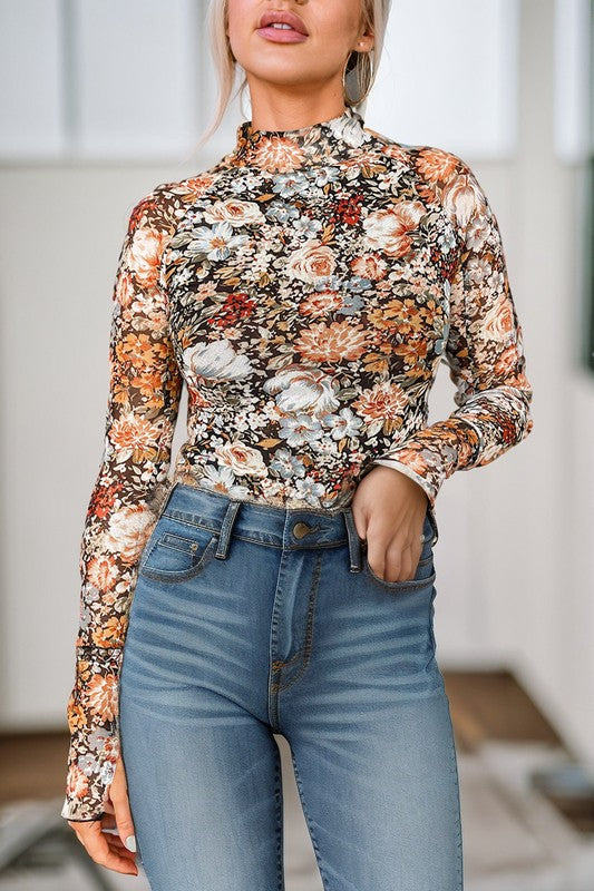 FLORAL MESH BLOUSE