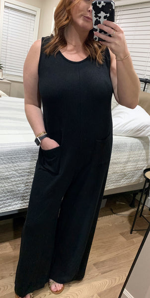 BLACK RIBBED JUMPSUIT