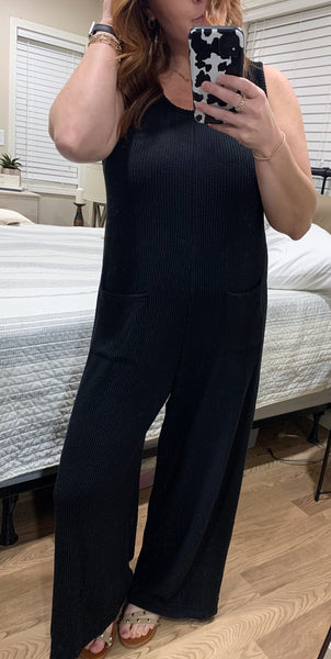 BLACK RIBBED JUMPSUIT